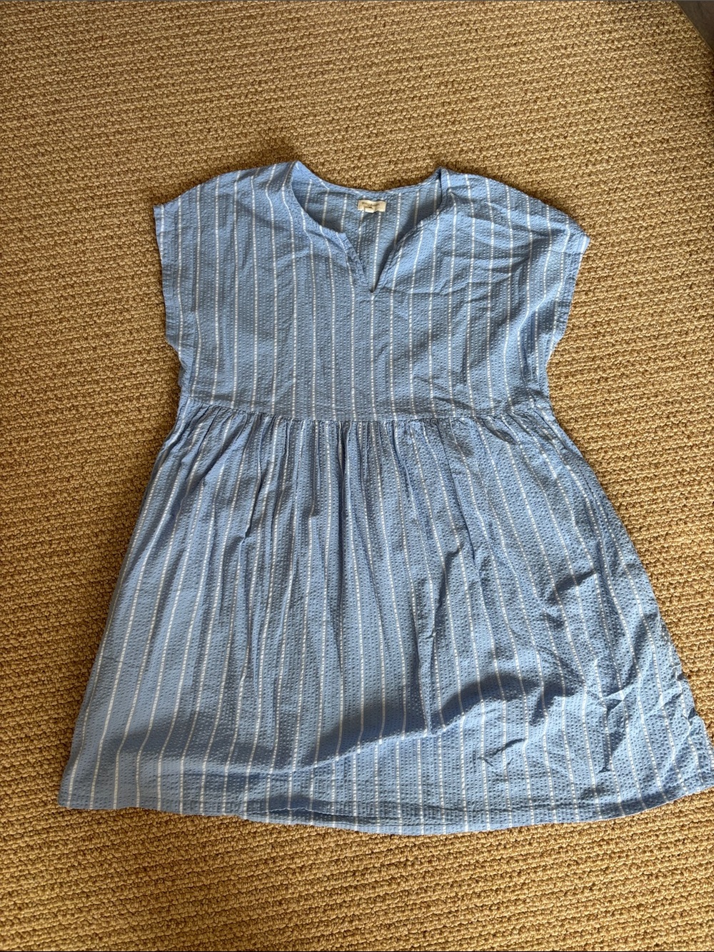 Cost Plus World Market Blue and White Striped Mini Dress
